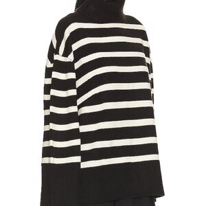 Black and White Striped Turtleneck Sweater